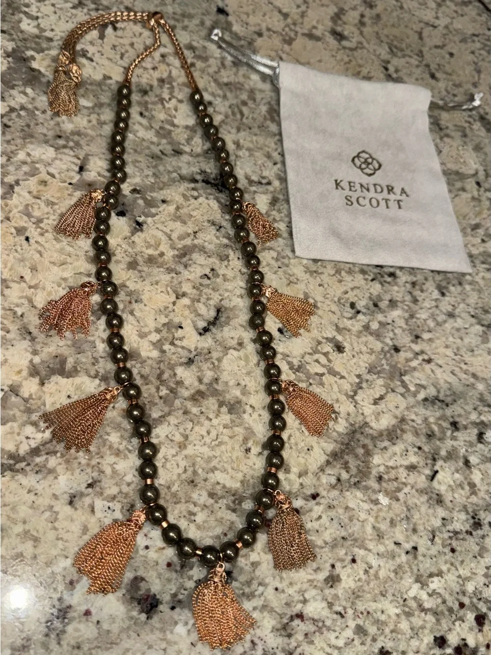 Kendra Scott Vanina Adjustable Multi Tassel Statement Necklace Rose Gold/Pyrite